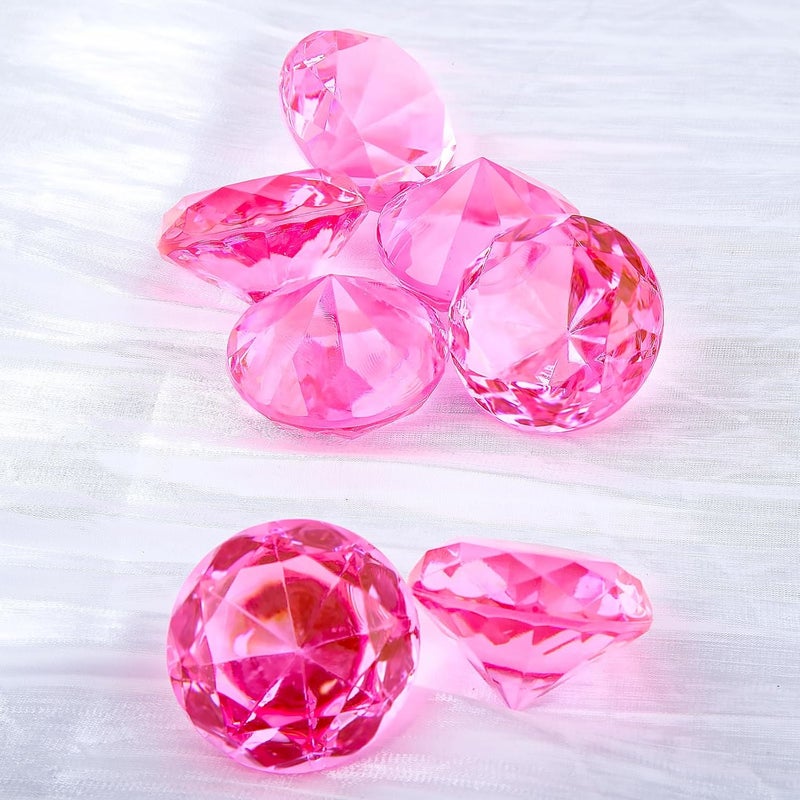 Niceup 26PCS Pink Acrylic Diamond Big Gemstones 1.5in Princess Pirate Mermaid Swimming Pool Party Favors Fake Gems Jewels Treasure Hunt Hiding Sensory Bin Filler Toys Craft Supplies - Image 5